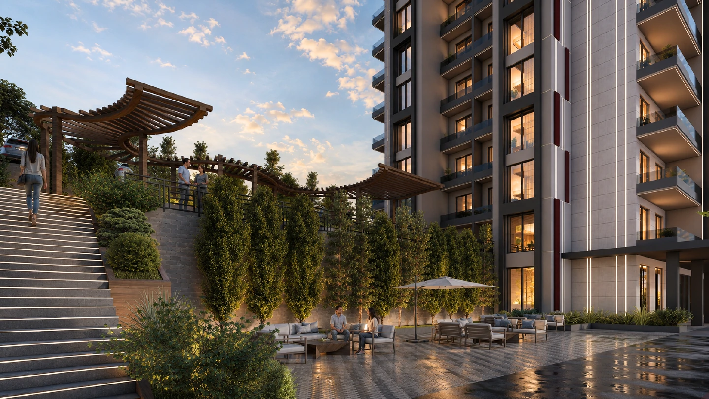 Velora City 2 - Blok önü sosyal dinlenme alanı